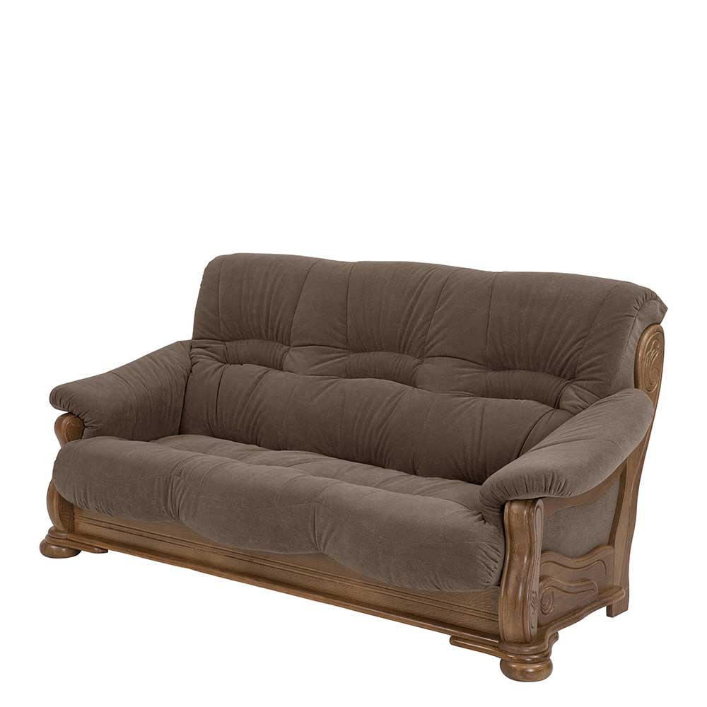 Braune Dreisitzer Couch Vulcanus Made in Germany im rustikalen Stil