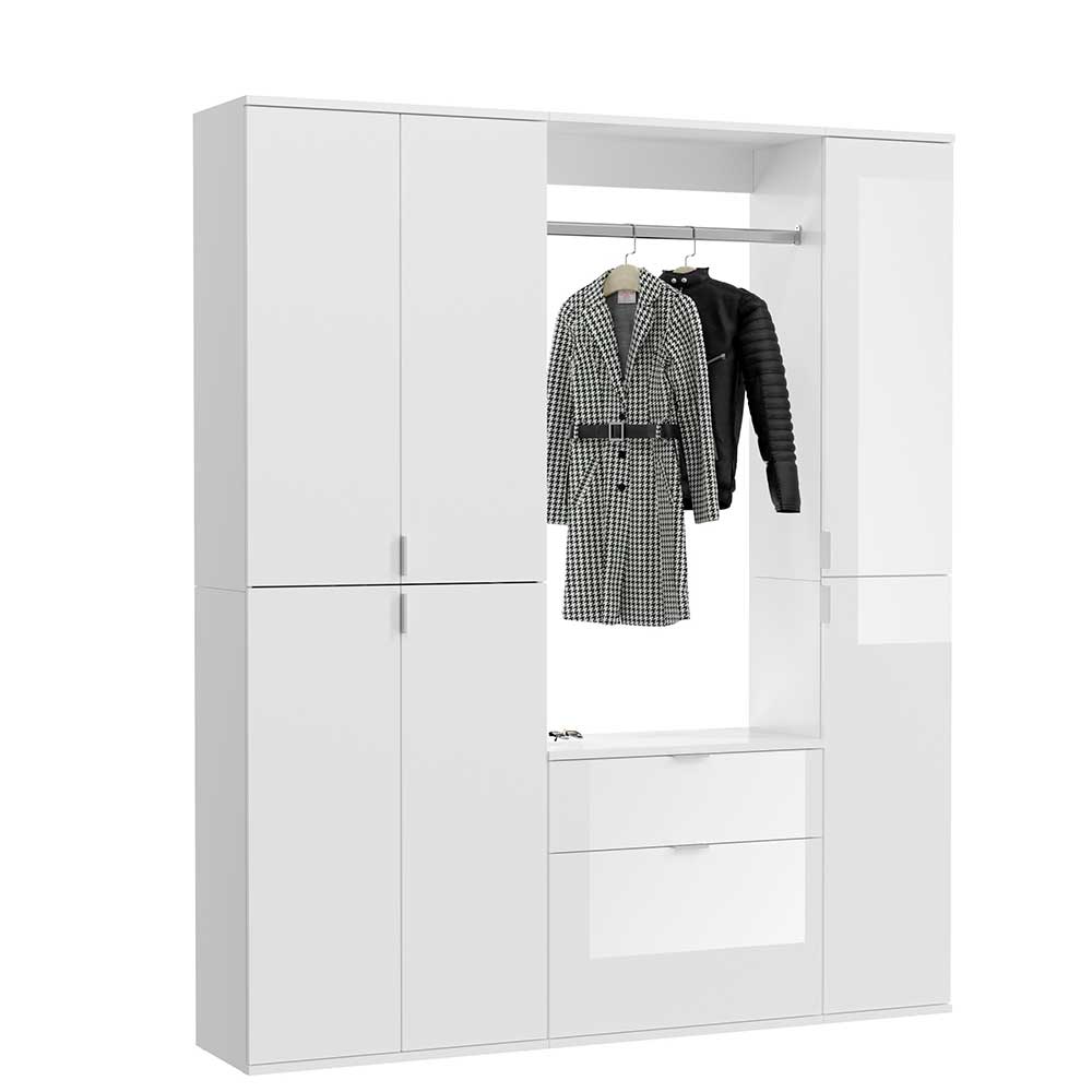 Garderobenset Ridonner in Weiß Hochglanz mit Spiegeltüren