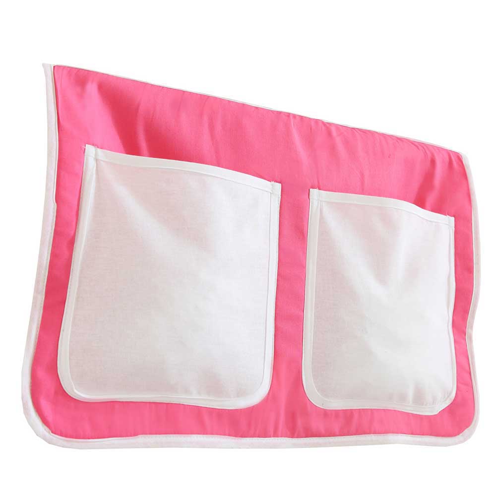 Halbhohes Bett Ivoras für Mädchenzimmer mit Rutsche und Vorhang in Pink