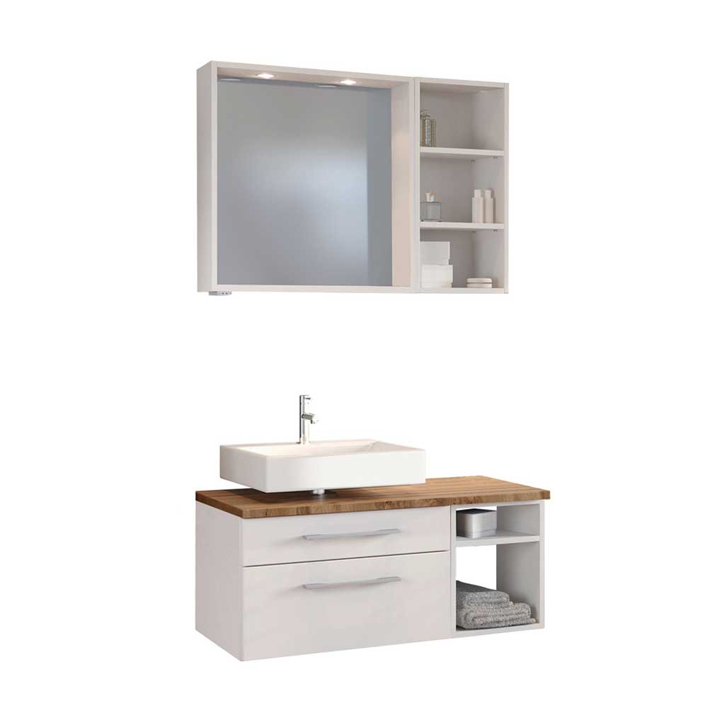 Waschraum Möbel Set Tropezia in Weiß und Wildeiche Dekor modern (dreiteilig)