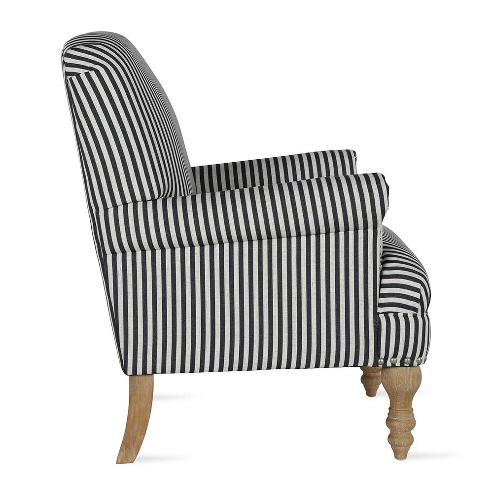 Landhausstil Sessel Claros in Schwarz und Weiß mit Streifenmuster