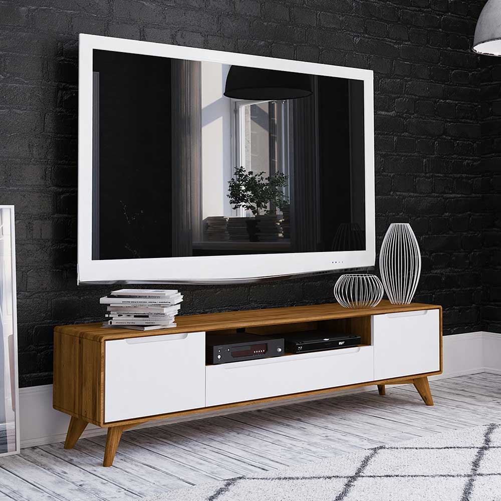 Fernseh Unterschrank Triancova in Weiß und Wildeiche 180 cm breit