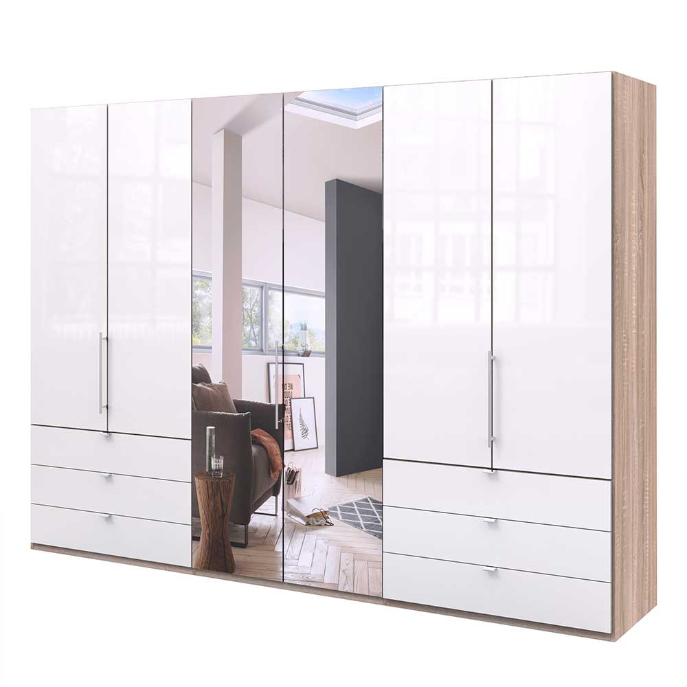 Moderner Schlafzimmerkleiderschrank Andryas mit Falttüren Schubladen und Spiegel