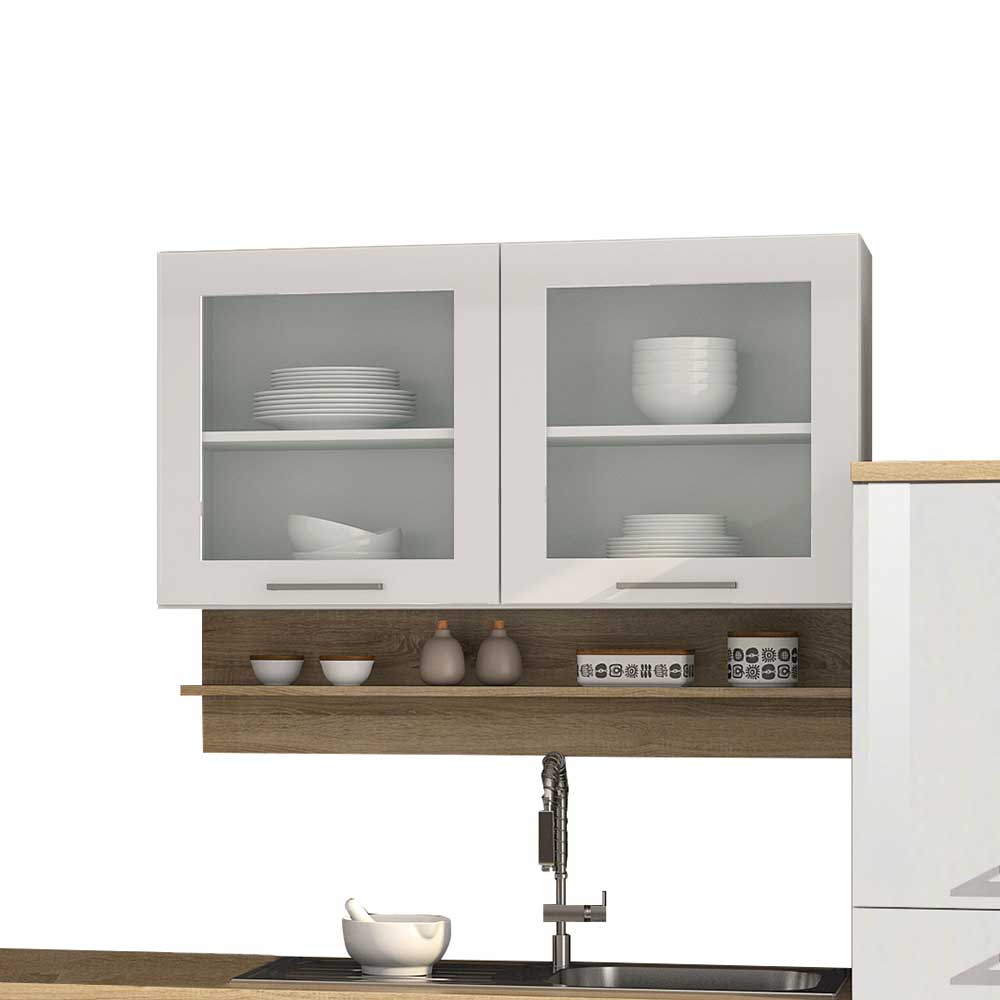 Hochglänzende Küchenmöbel Piemonta in Weiß 340 cm breit (elfteilig)