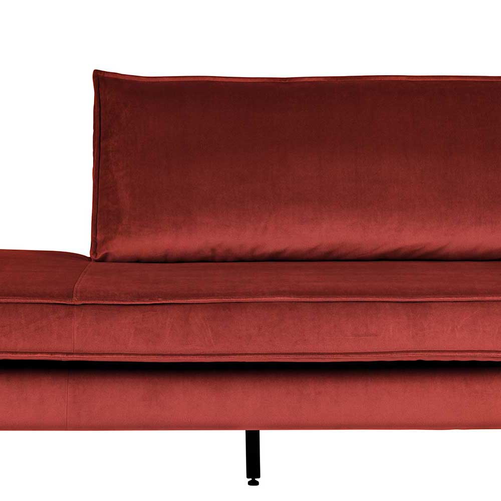 Couch Recamiere Klasvan in Rotbraun Samt im Retrostil