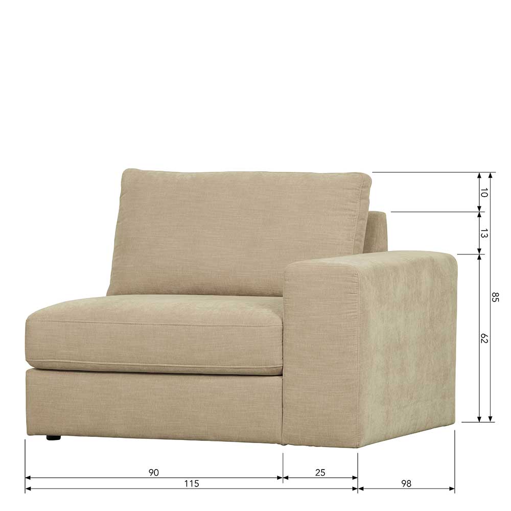 Sofa Element mit Armlehne rechts Pilamonia in Beige aus Webstoff