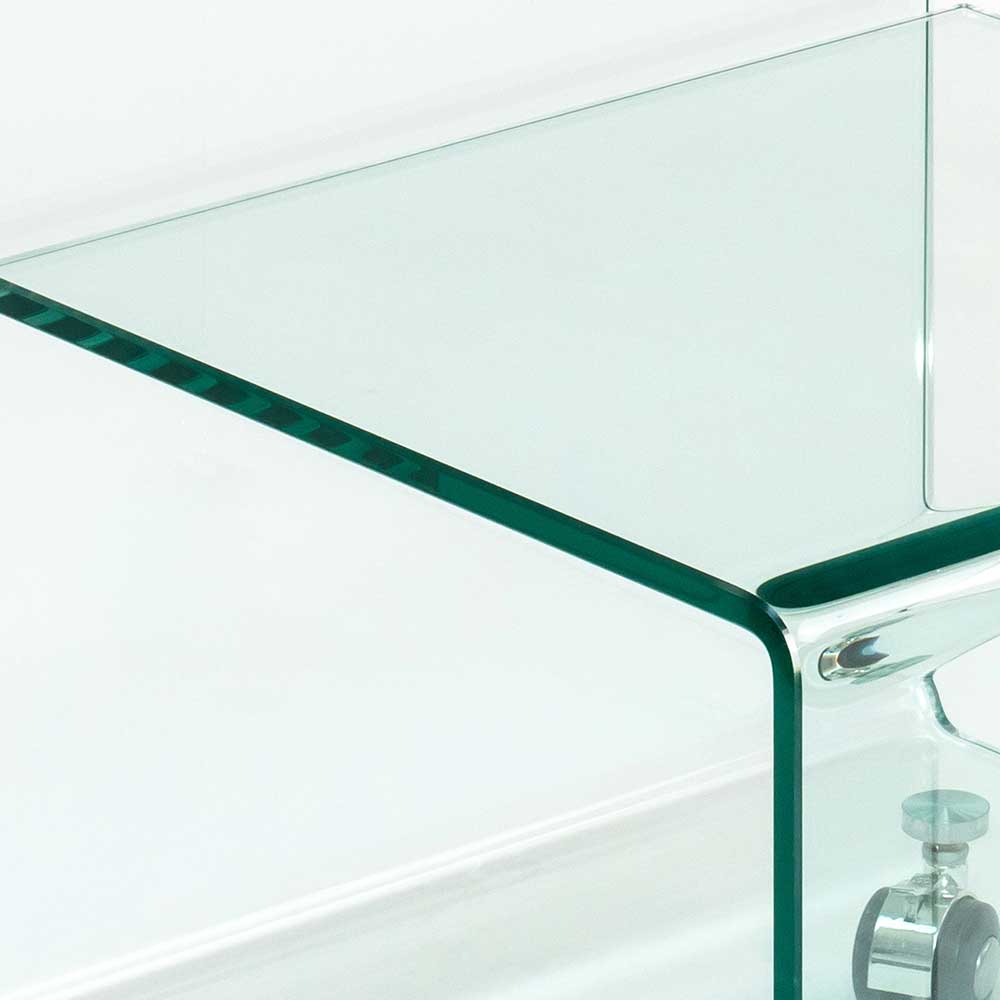 Glas Beistelltisch mit Rollen Marissa in Transparent 60 cm hoch