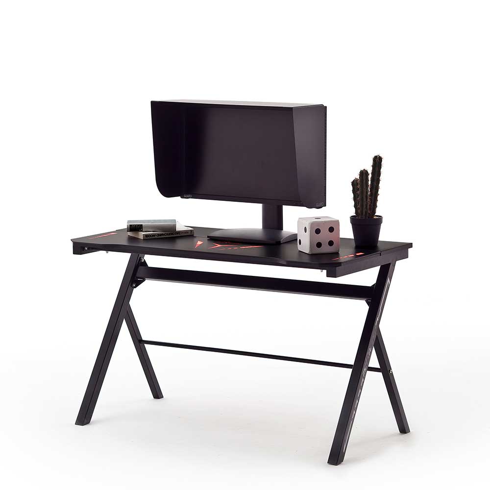Schreibtisch Makarona mit Schwarzglasplatte und LED Beleuchtung