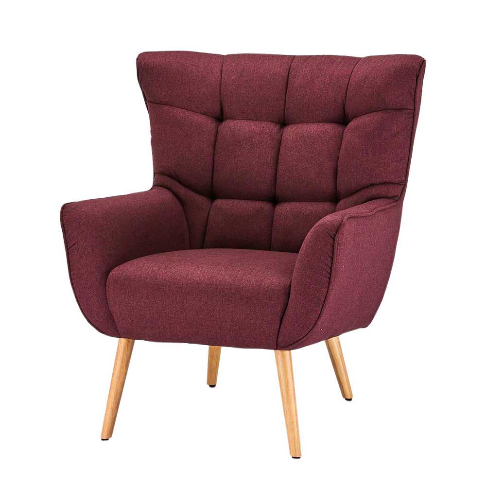 Skandi Design Sessel Belego in Dunkelrot Webstoff mit Beinen aus Buchenholz