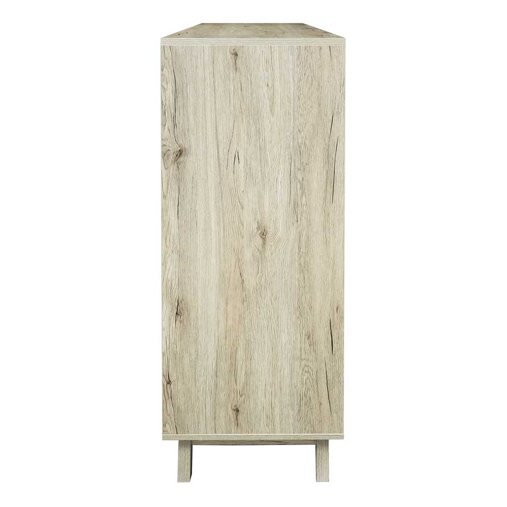 Highboard Mono mit sechs Schubladen in Weiß und Holz Naturfarben