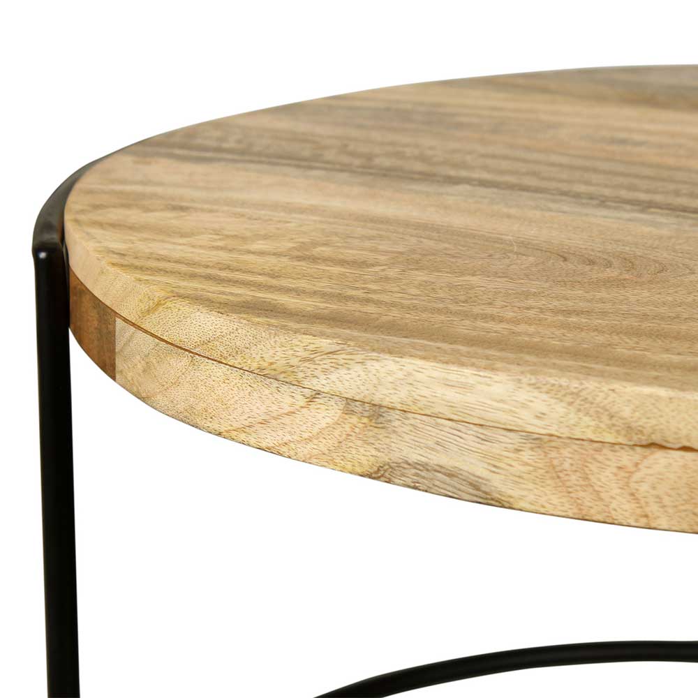 Runder Wohnzimmer Tisch Emjana aus Mangobaum Massivholz und Metall