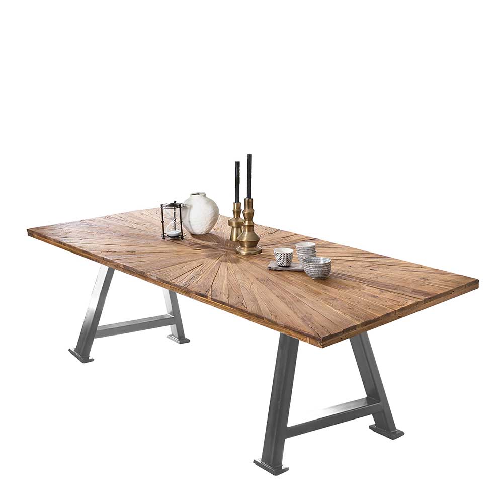 Industrial Tisch Weladio Platte mit Einlegearbeit aus Recyclingholz