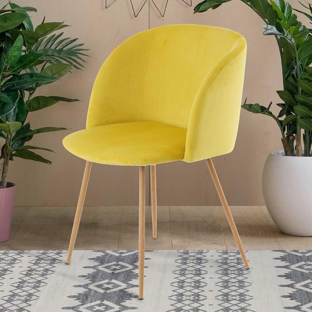 Gelbe Stühle Tivegos aus Samt mit Metallgestell (2er Set)