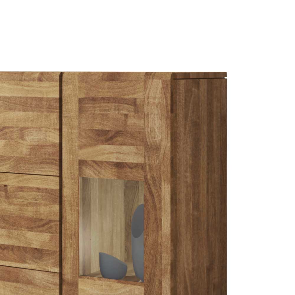 Landhaus Sideboard Sascora aus Wildeiche Massivholz Glas 120 cm