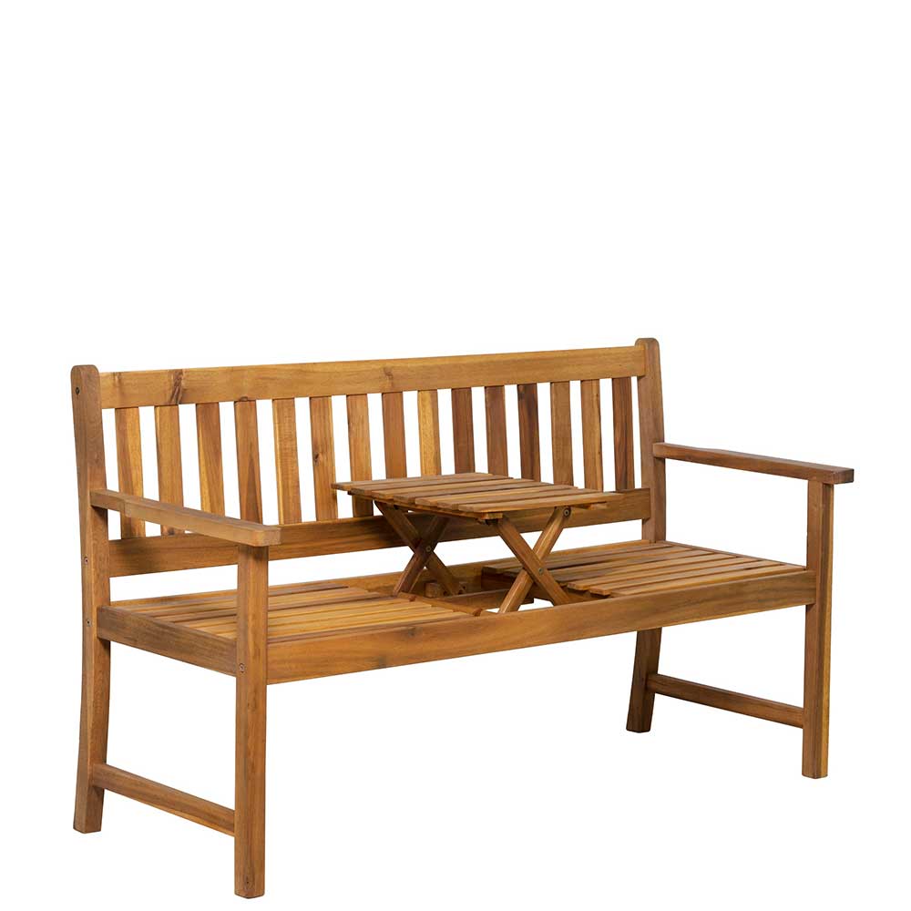 Gartensitzbank Cloenara aus Akazie Massivholz mit Tisch in der Sitzfläche