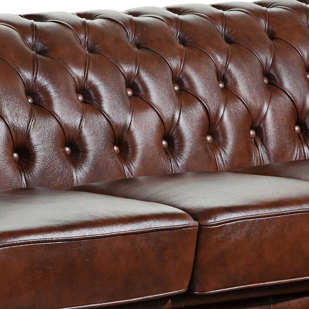 Chesterfield Look Leder Sofa Wengton in Braun 200 cm breit