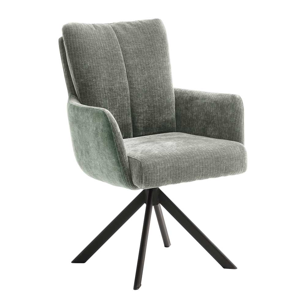 Esstisch Stühle Irian in Graugrün mit Metallgestell in Schwarz (2er Set)