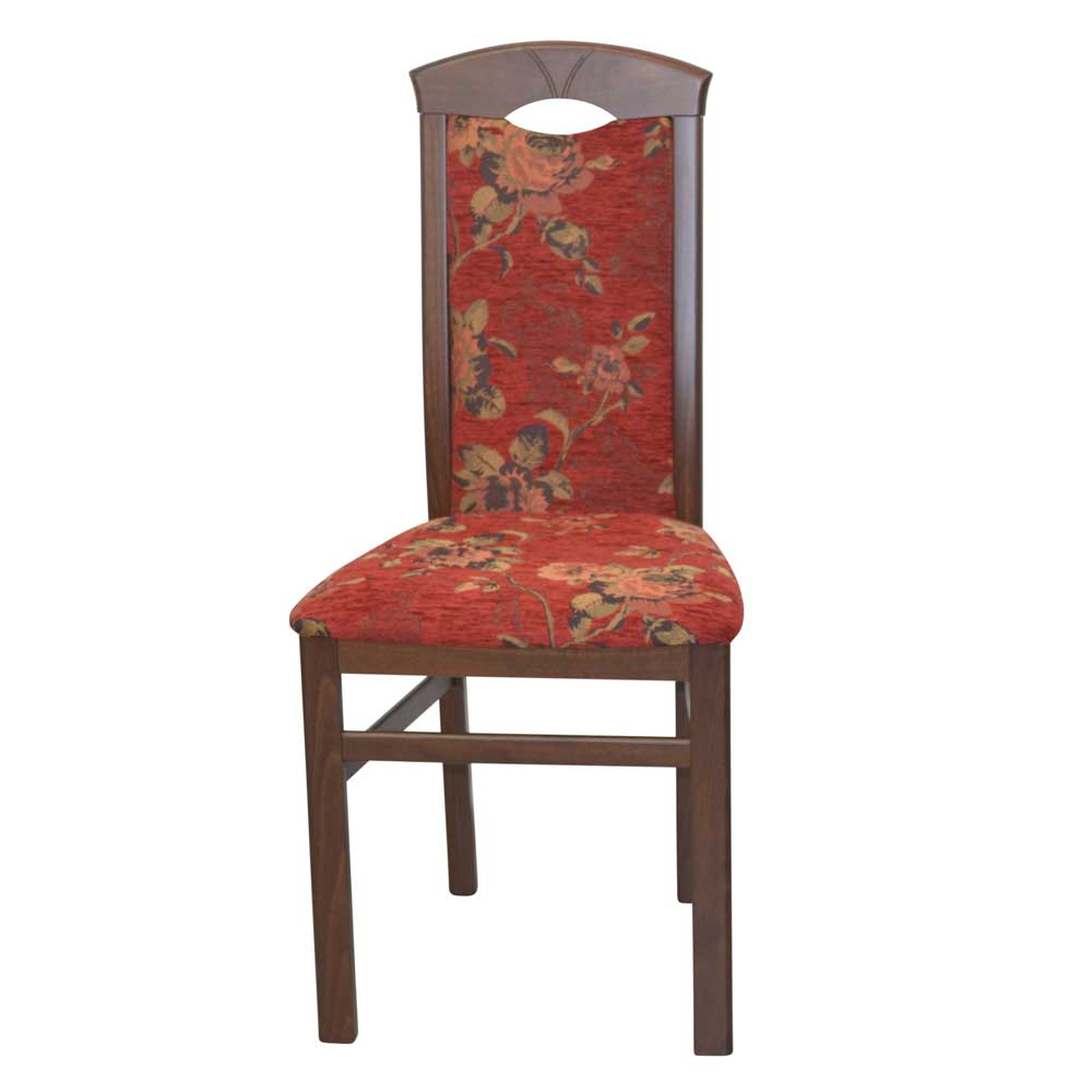 Esstisch Stühle Caldiza in Nussbaumfarben und Rot mit Blumen Motiv (2er Set)