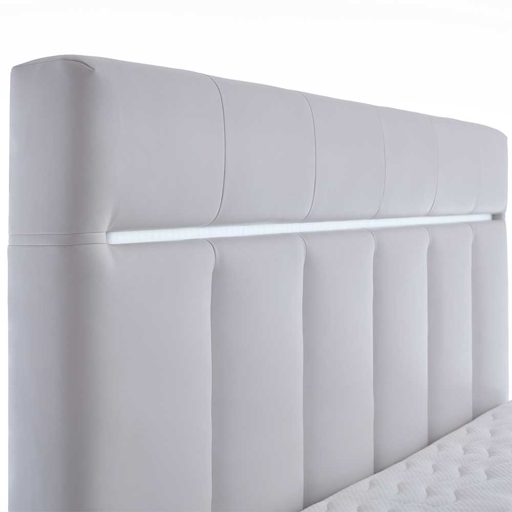 Stauraum Boxspringbett Poy in Weiß Kunstleder mit LED Beleuchtung