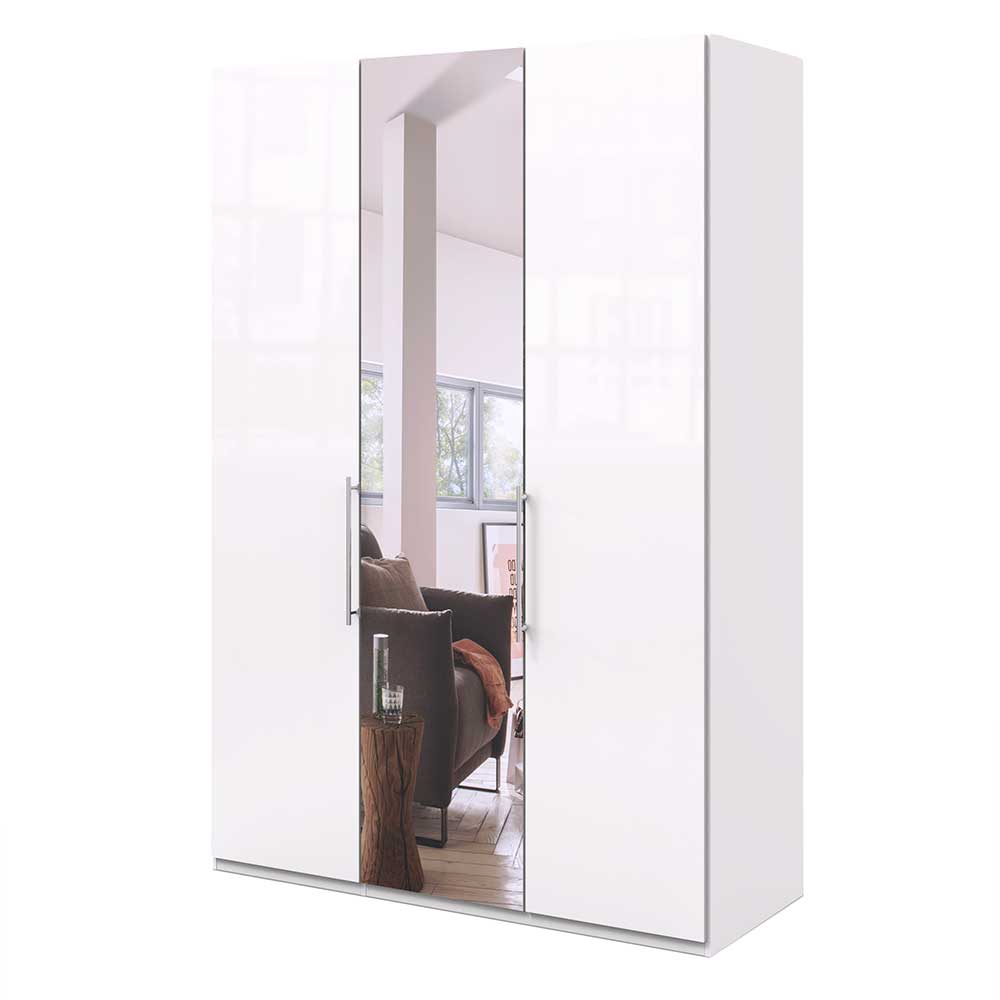 2 türiger Kleiderschrank Grinzia in Weiß Glas beschichtet Spiegel mit
