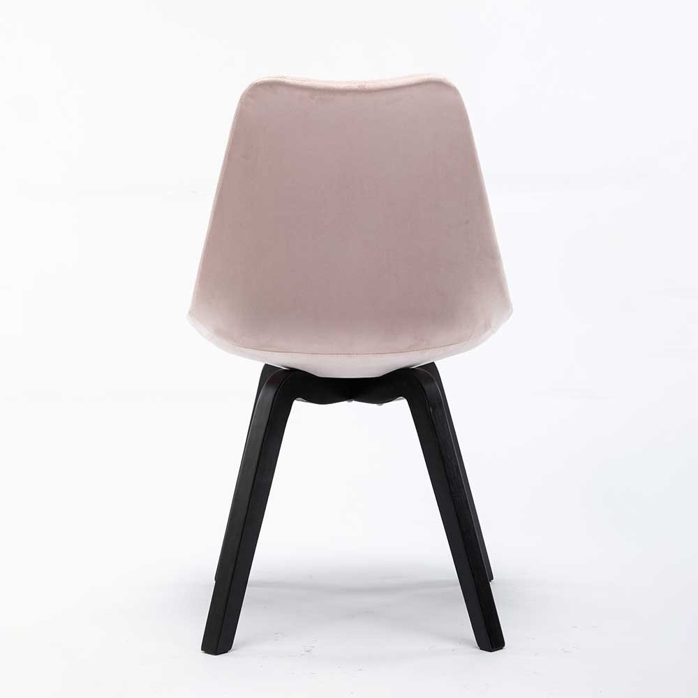 Design Esszimmerstühle Netty in Altrosa Samt mit schwarzen Holzbeinen (2er Set)