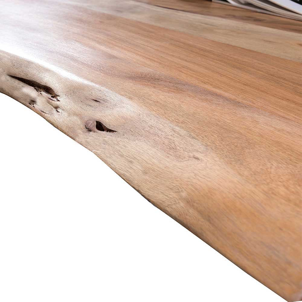 Baumkante Tisch Bernardo aus Akazie Massivholz mit Bügelgestell