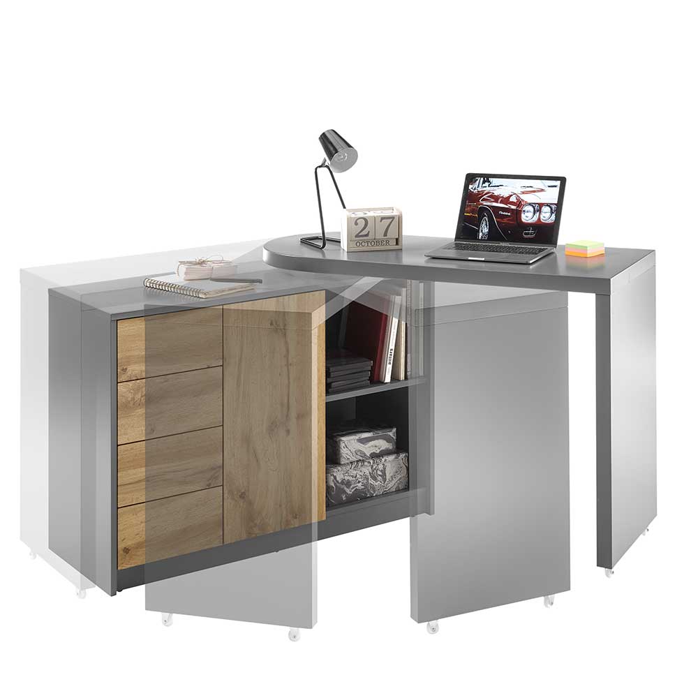 Verstellbarer Schreibtisch Vessina mit Schrankelement in modernem Design