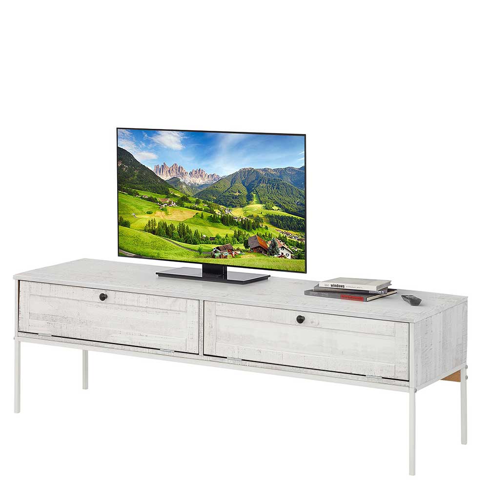 TV Lowboard Wareva aus Massivholz in Cremefarben 140 cm breit