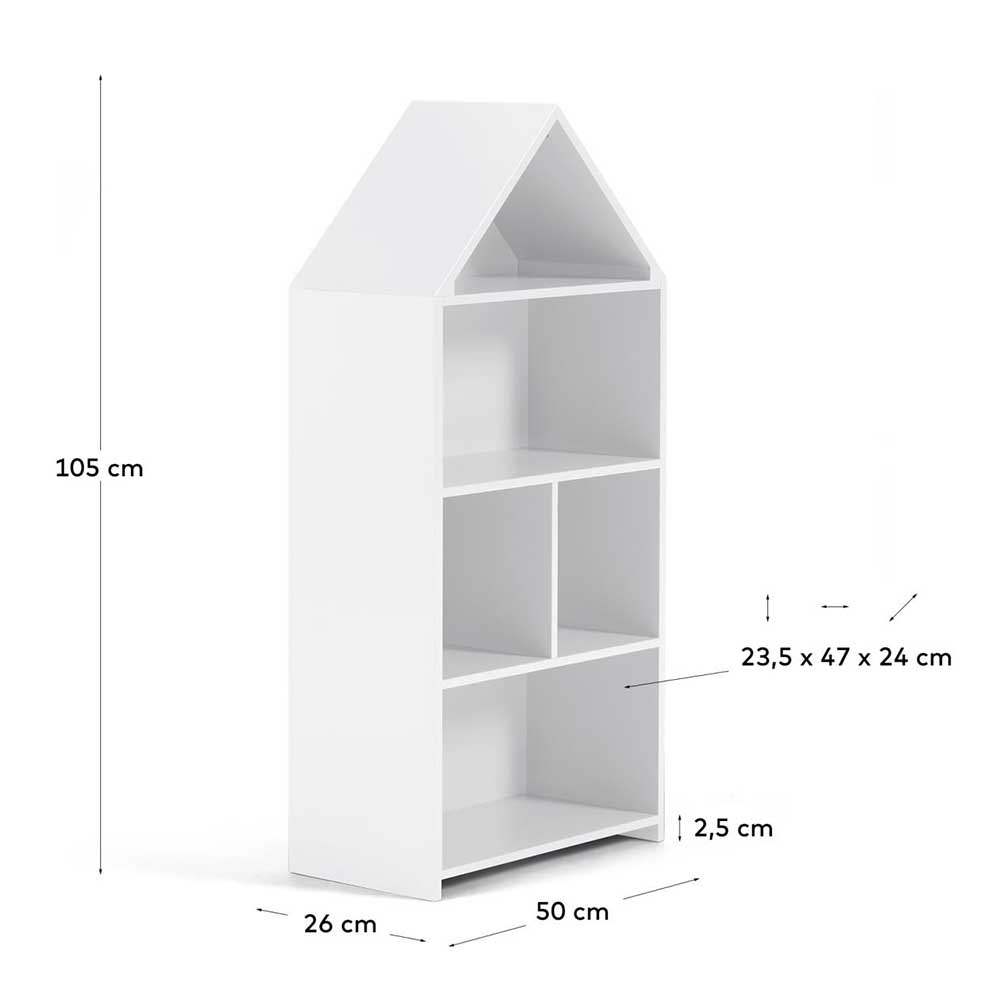 Hausform Kinderzimmerregal Lemi in Weiß 105 cm hoch