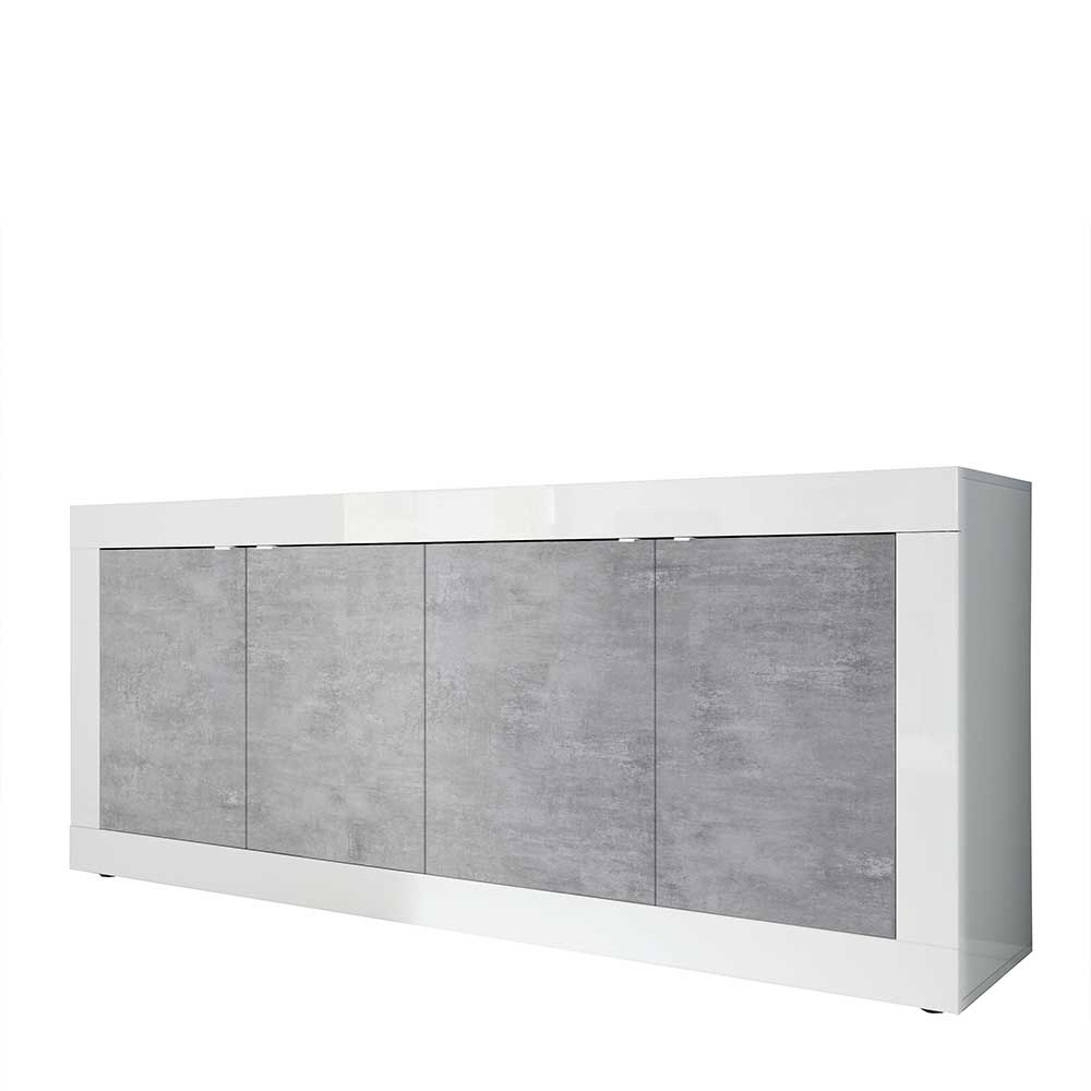 Modernes Sideboard Endion in Weiß und Beton Grau 4 türig