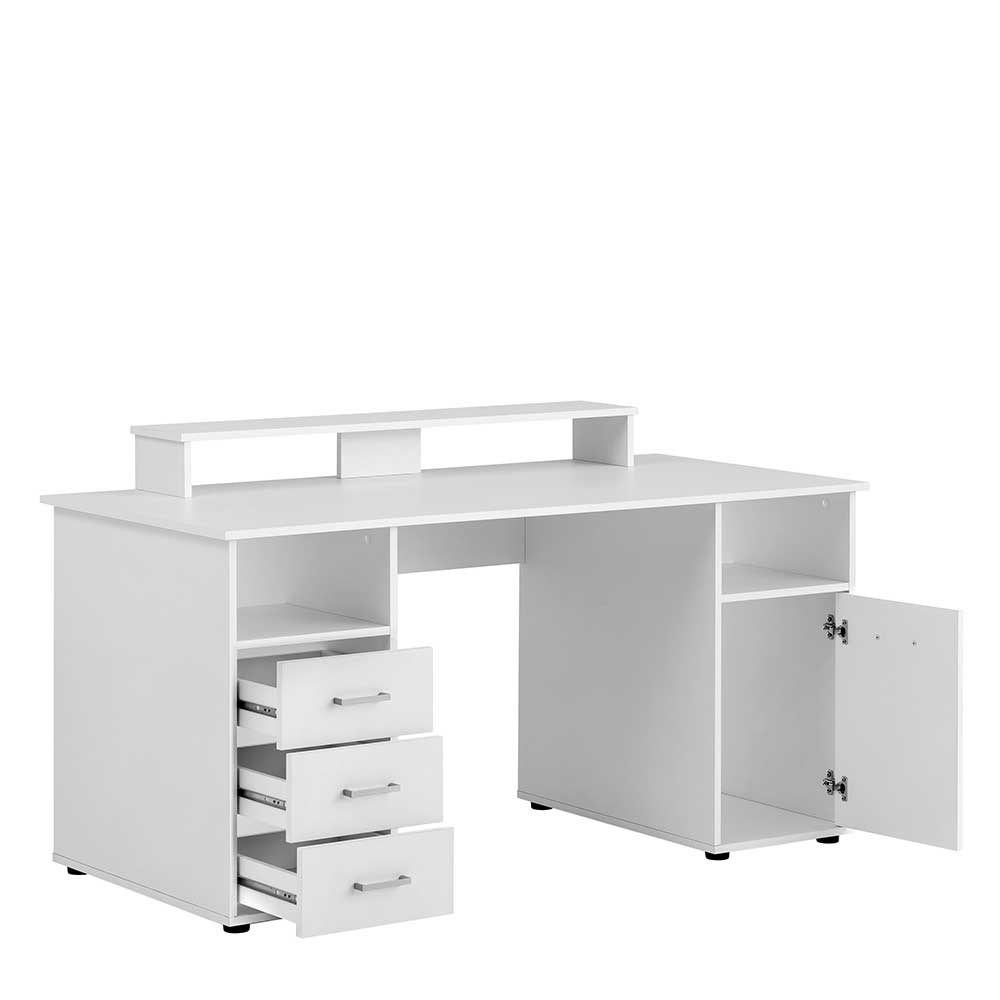 Bürotisch Agiventa in Weiß mit Schreibtischaufsatz