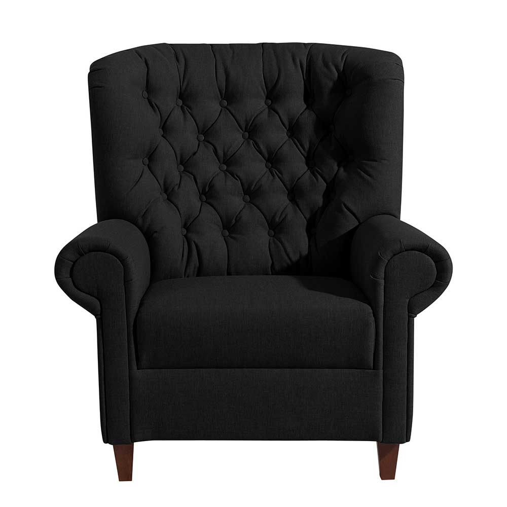 Schwarzer Sessel Arabico im Chesterfield Look mit Federkern Polsterung