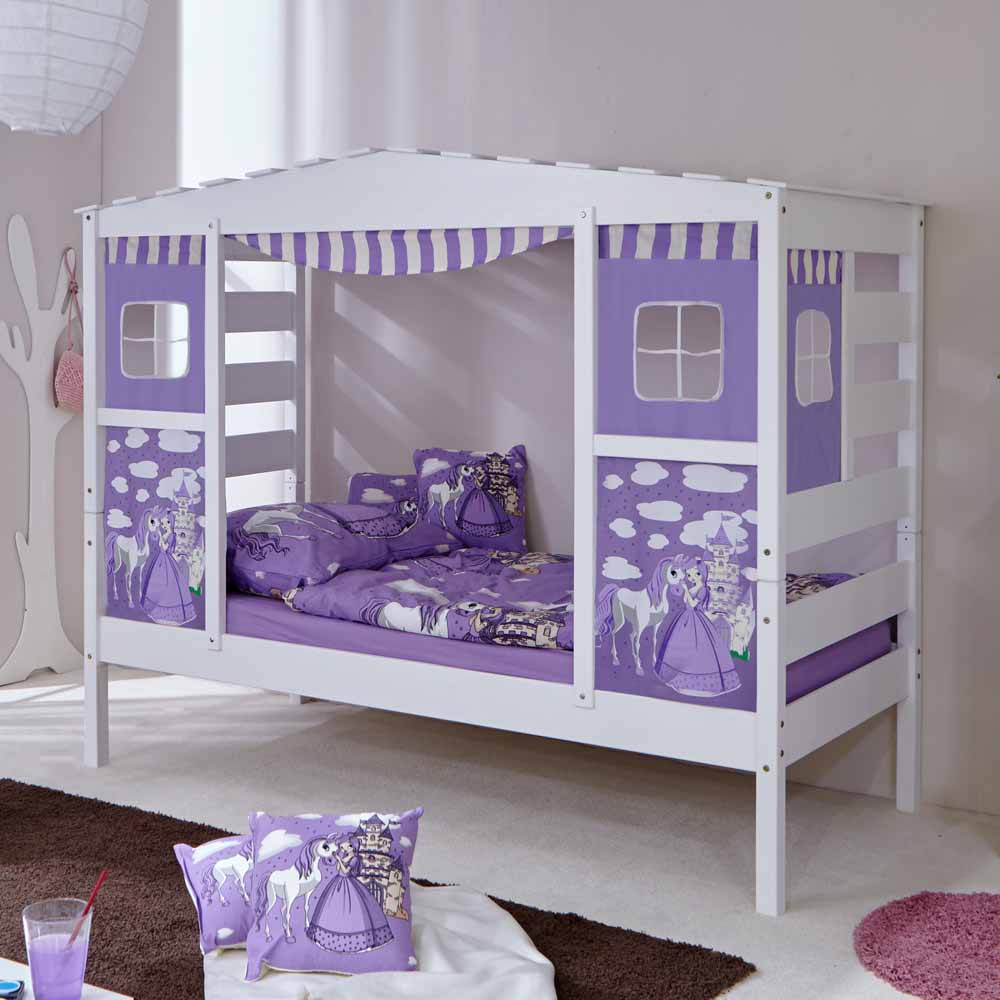 Kinderbett Lisa in Weiß Lila im Prinzessin Design mit Schubladen