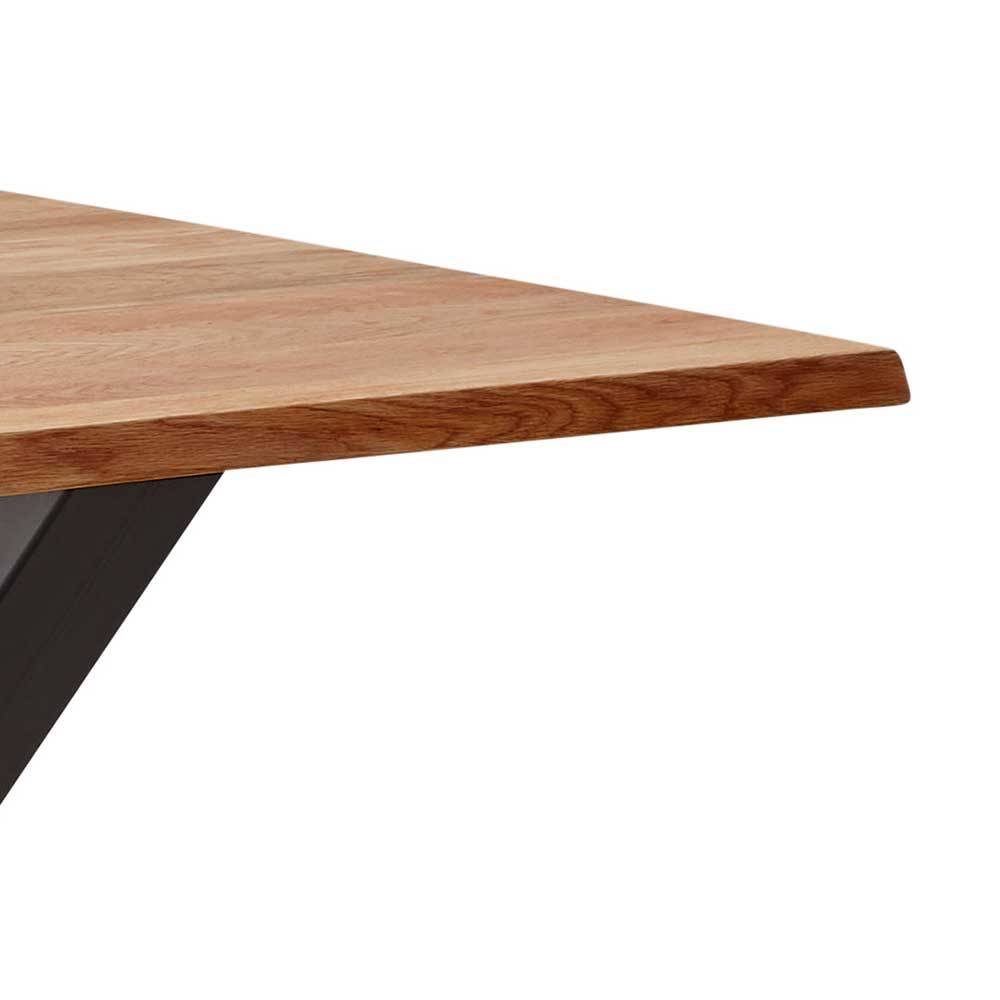 Echtholztisch Swanda aus Zerreiche & Metall mit natürlicher Baumkante