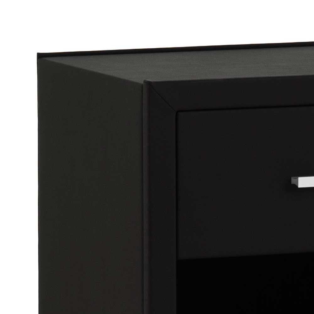 Nachttischkommode Saconso in Schwarz Webstoff mit Schublade