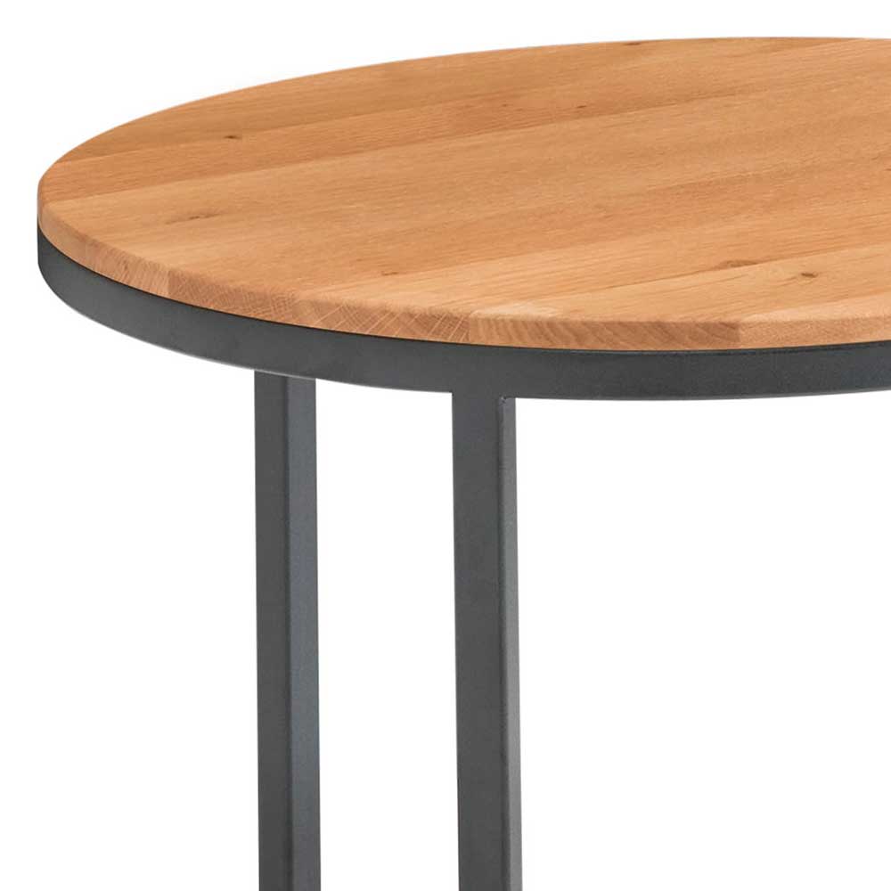 Runder Tisch Bojan mit Massivholzplatte aus Asteiche und Bügelgestell aus Metall