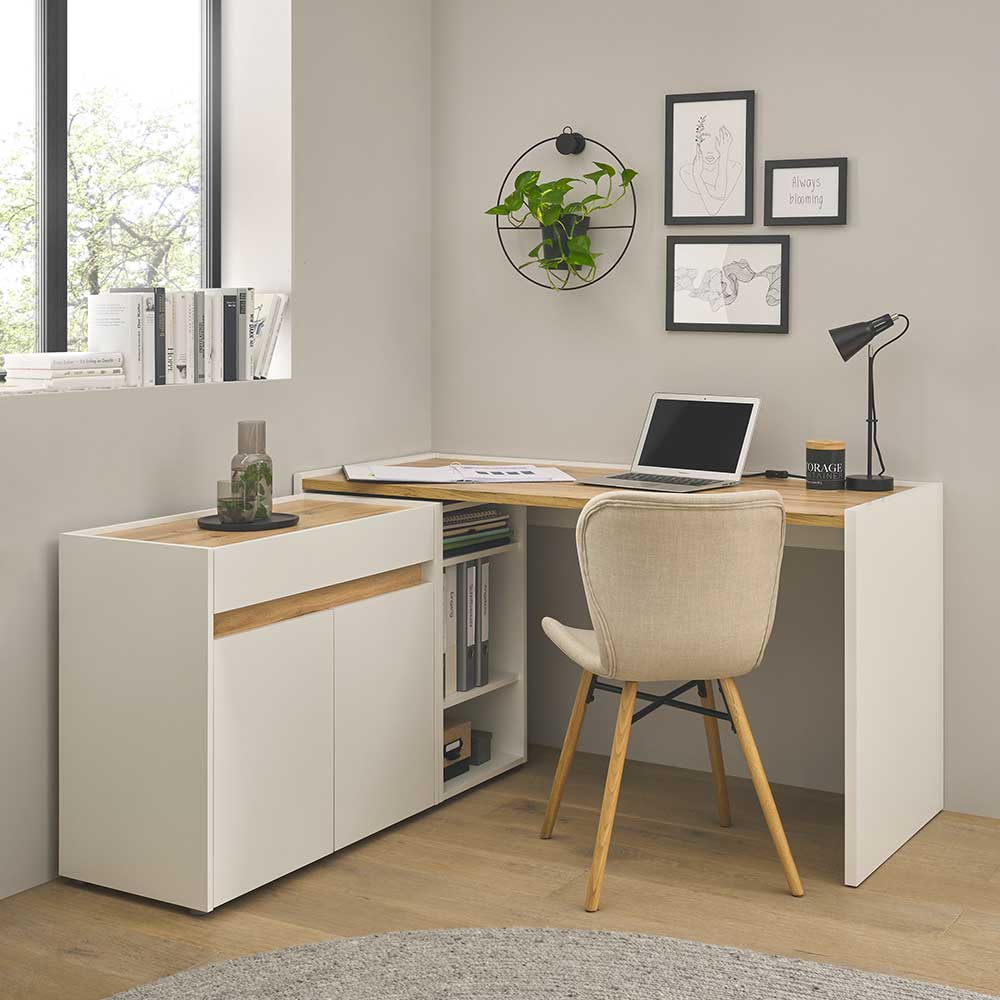 3-teiliges Büromöbelset Rascian in Weiß und Wildeichefarben (dreiteilig)