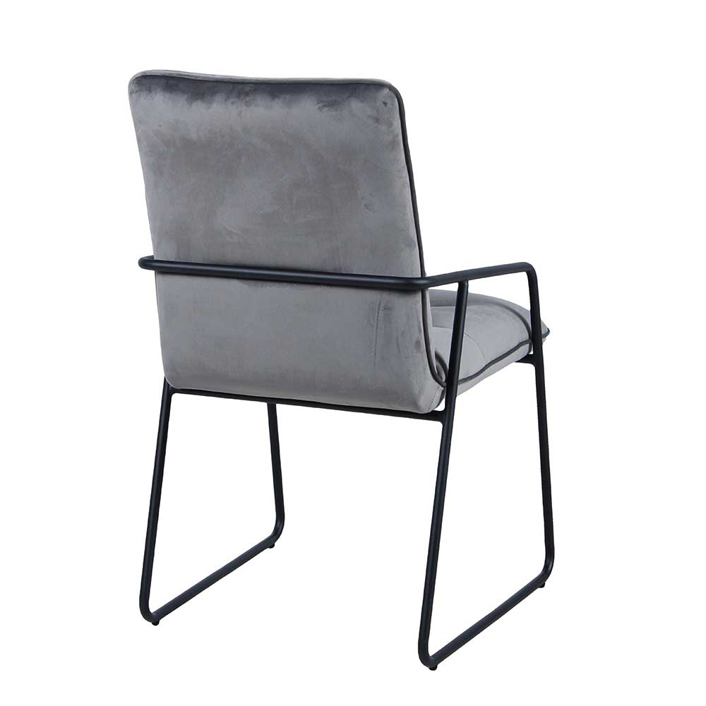 Samt Esstisch Stühle Cayava in Dunkelgrau und Schwarz mit Metallbügeln (2er Set)