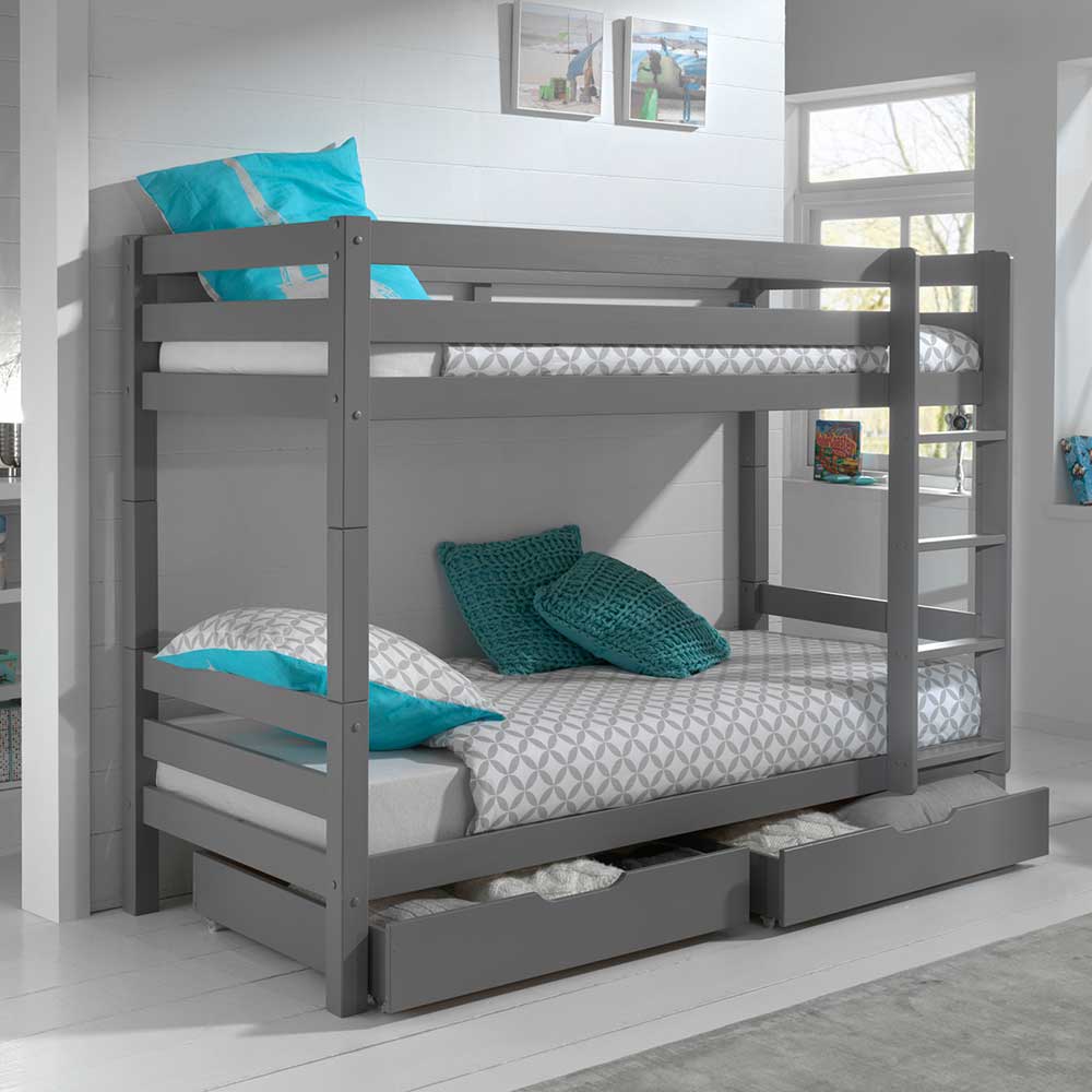 Kinderzimmer Stockbett Dascalo in Grau mit Bettkasten