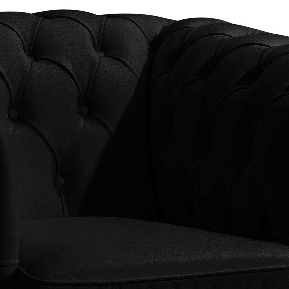 Schwarzer Wohnzimmer Sessel Vinzenzo im Chesterfield Look aus Echtleder