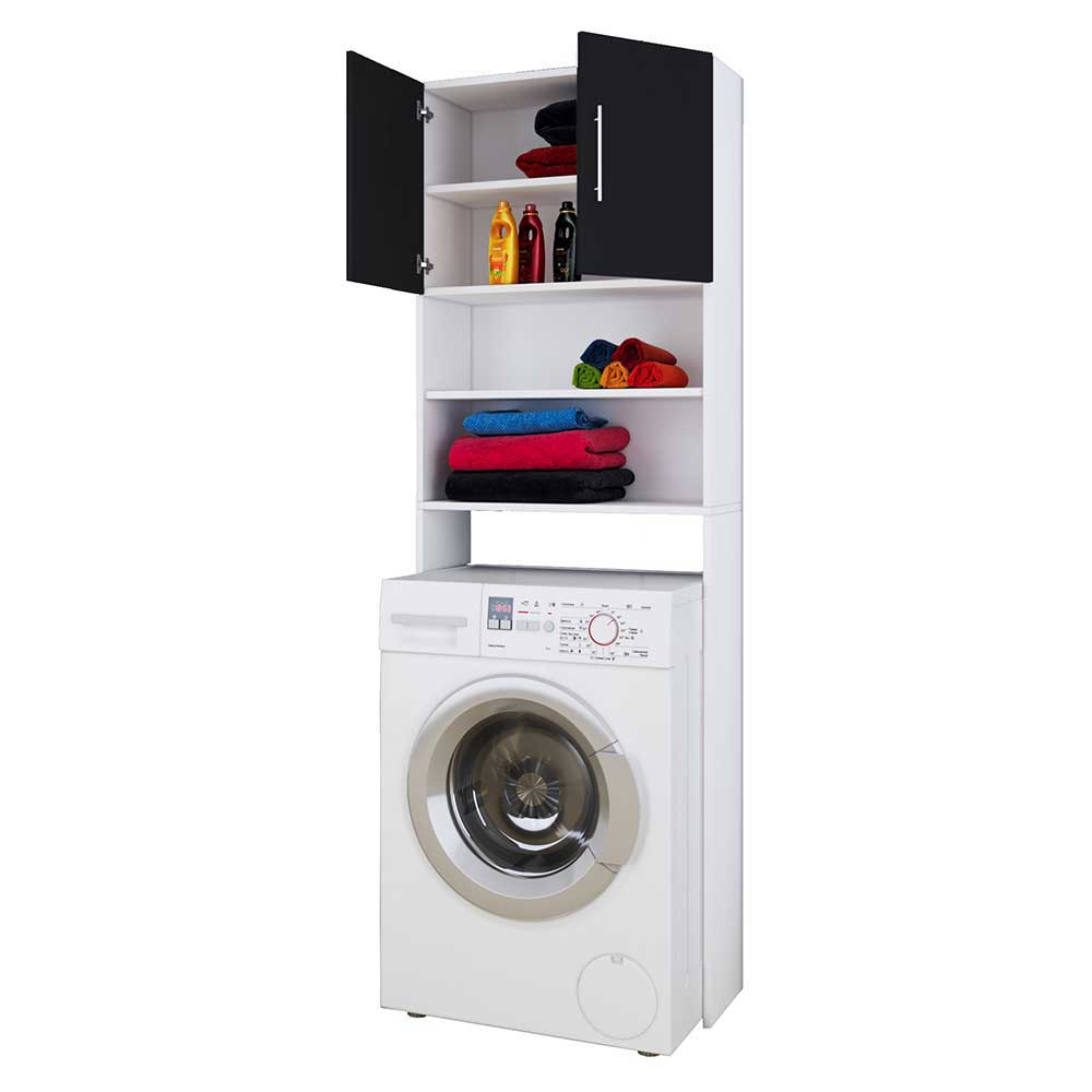 Waschmaschinen Schrank Bregenza in Weiß und Schwarz 190 cm hoch