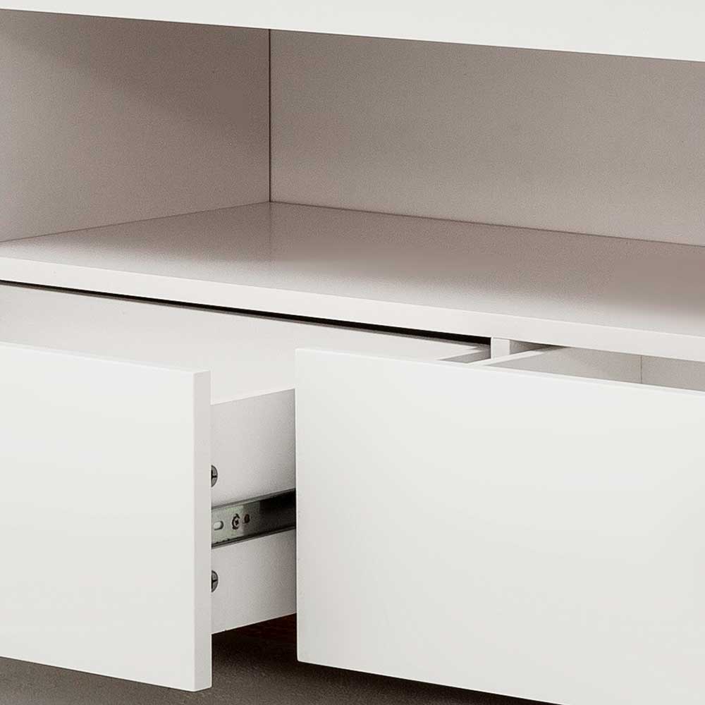 Design TV Möbel Dentura in Weiß mit Asteiche Massivholz