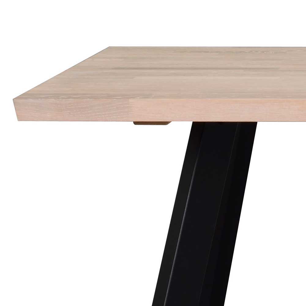Tischgruppe Lamon in Schwarz und Eiche White Wash mit 240 cm Tisch (siebenteilig)