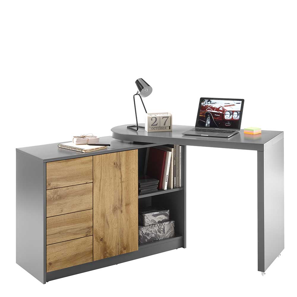 Verstellbarer Schreibtisch Vessina mit Schrankelement in modernem Design