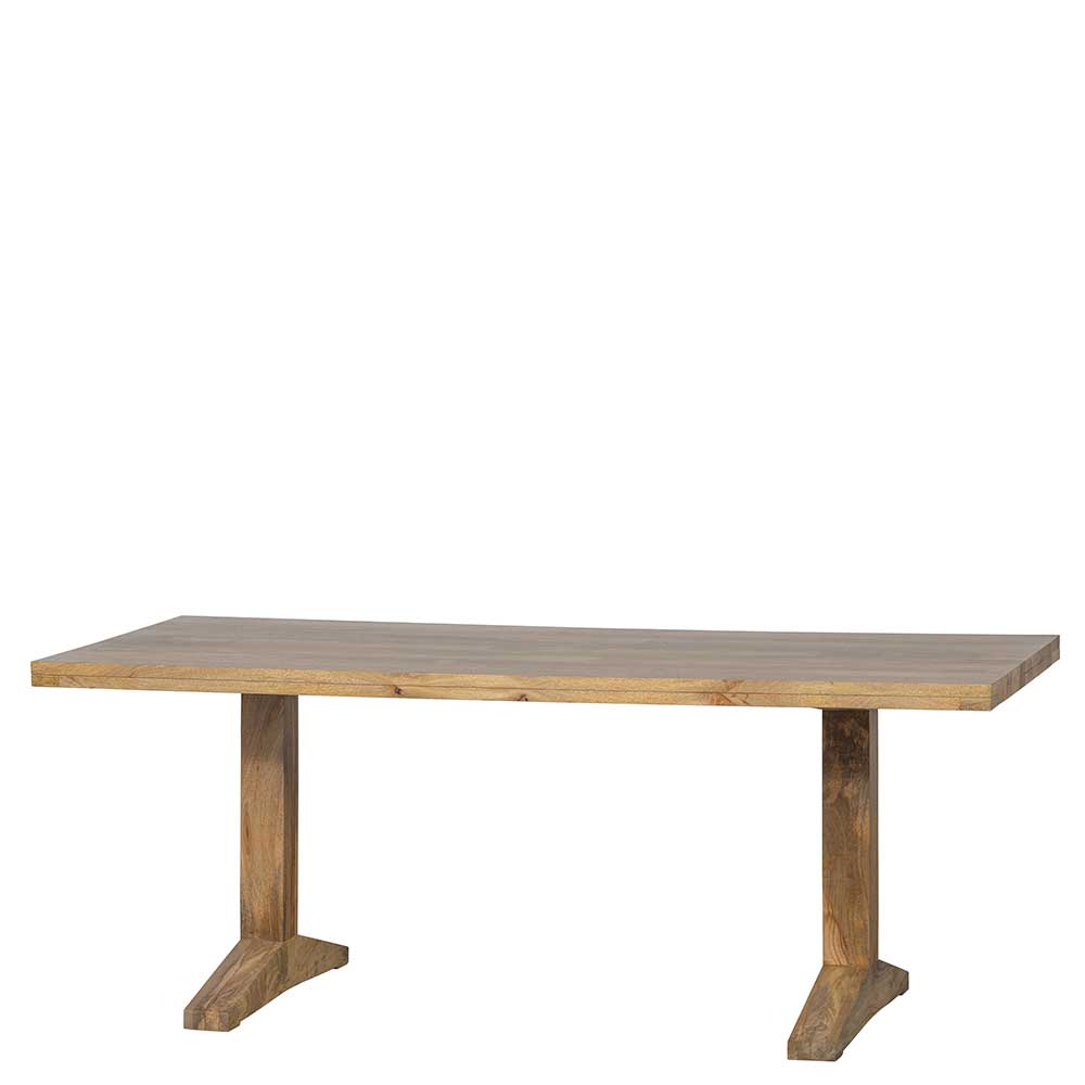 Rustikaler Esszimmer Tisch Redeca aus Mangobaum Massivholz im Retrostil