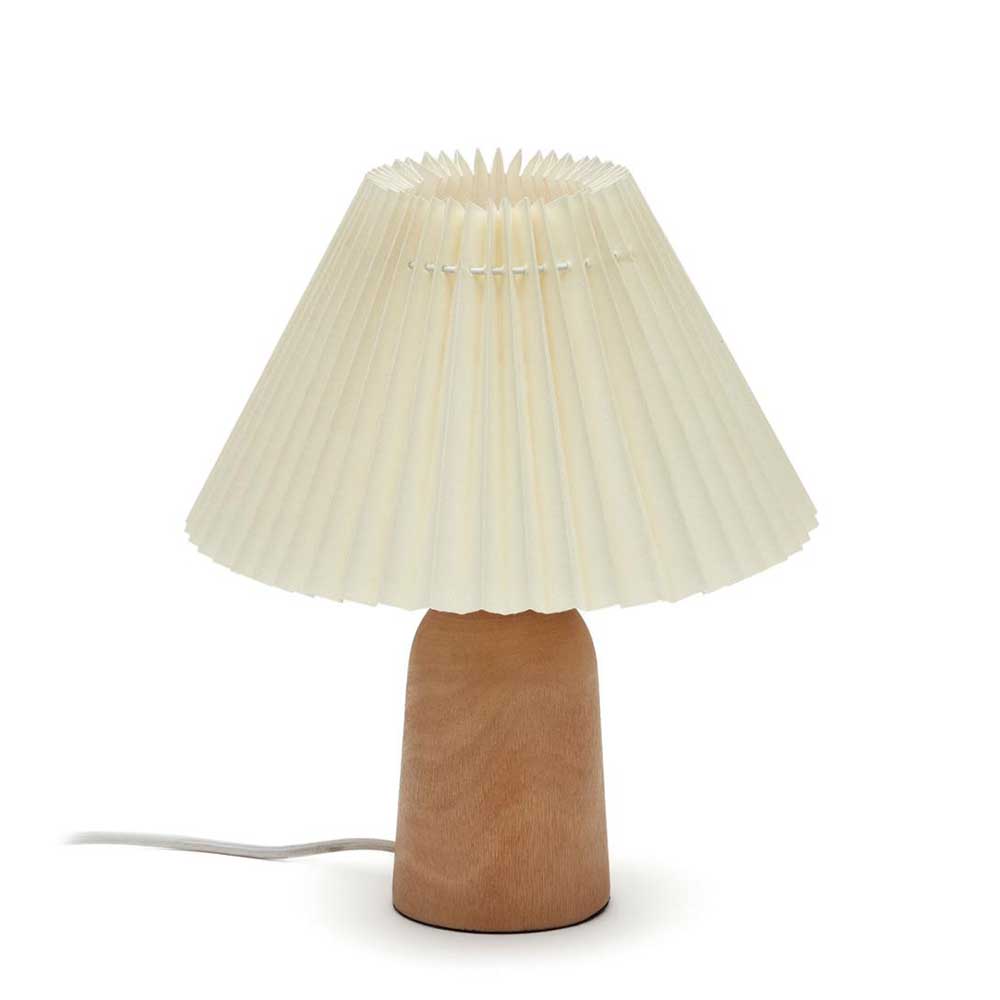 Skandi Design Tischlampe Gimma in Cremefarben mit Holz Sockel