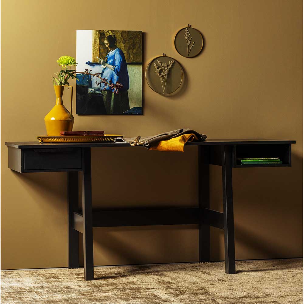 Moderner Schreibtisch Dayton aus Kiefer Massivholz in Schwarz lackiert