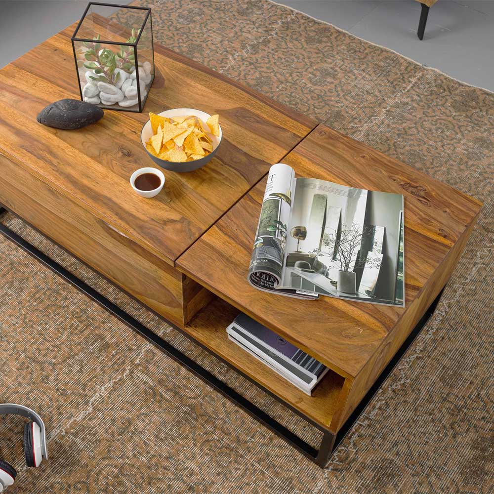 Sofatisch Taibao aus Sheesham Massivholz mit hochklappbarer Tischplatte
