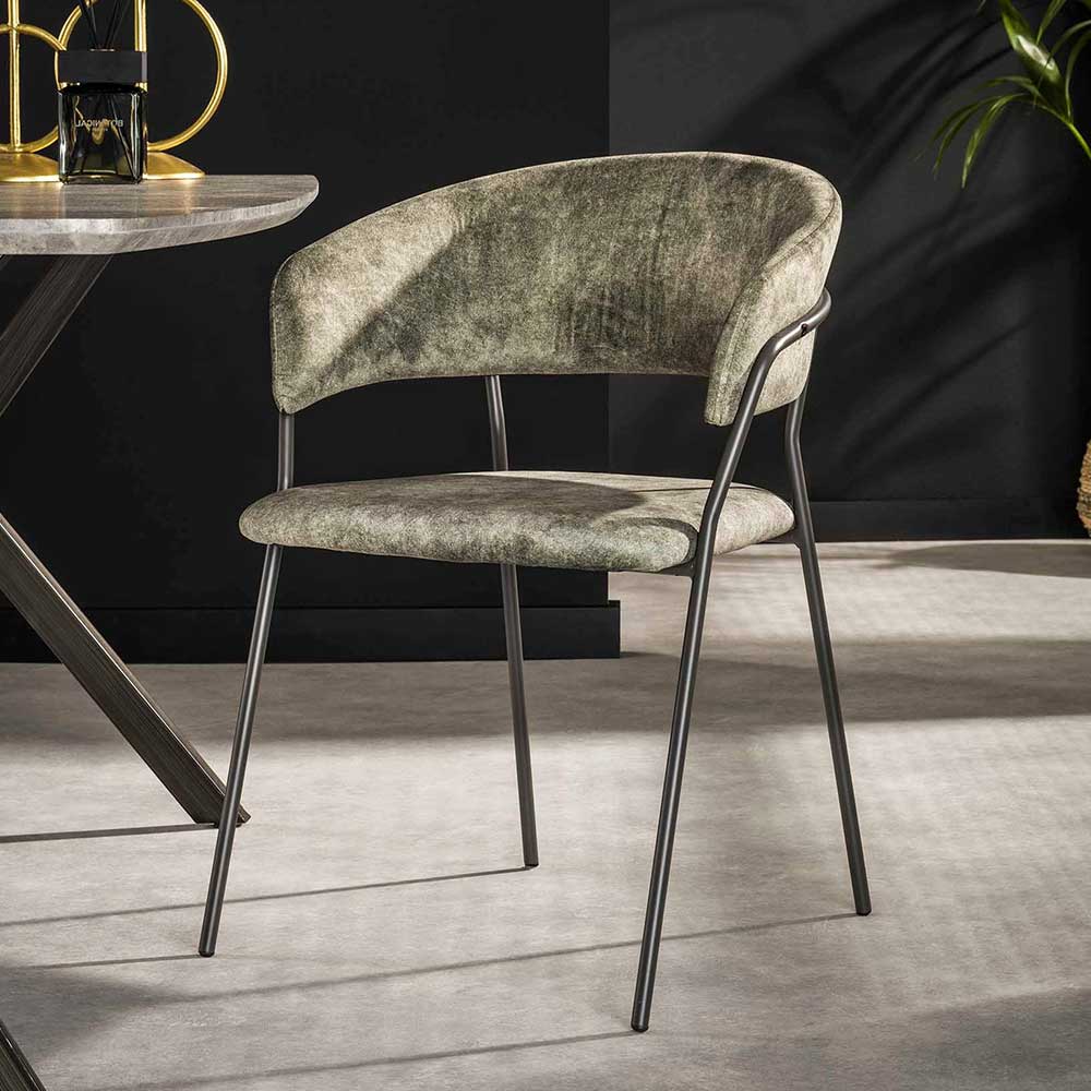 Dunkelgrüne Samt Stühle in Gestell Terrazas Metall aus mit Schwarz