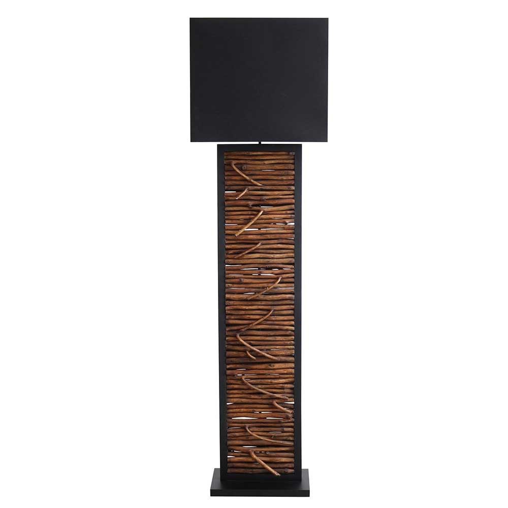 Moderne Design Stehleuchte Macy in Schwarz mit Treibholz Stele
